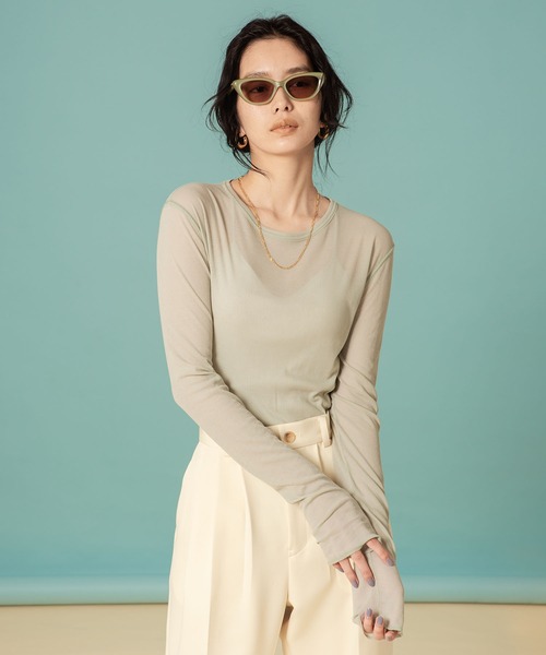 MATURED(マチュアード)の「【MATURED/マチュアード】シアーロングスリーブトップス(Tシャツ/カットソー・レディース・ブルー/イエロー/ミント・FREE)」の2枚目の写真