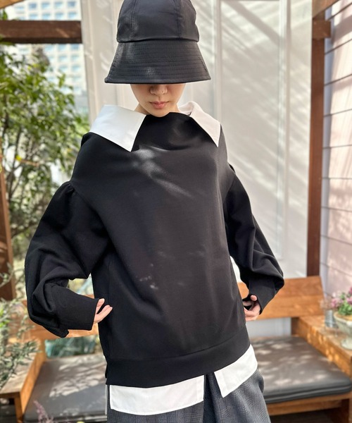 AVIE(アビィ)の「シャツレイヤードスウェット(スウェット・レディース・ボルドー/ブラック・38)」の2枚目の写真