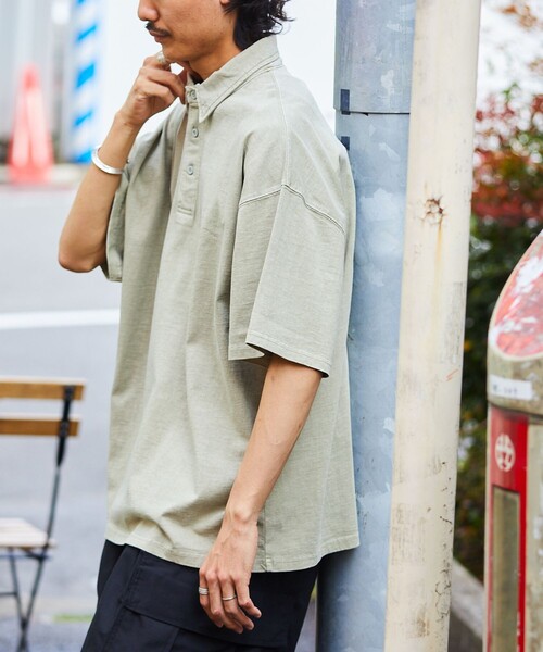 FREAK'S STORE(フリークスストア)の「【限定展開】ビッグシルエット ピグメント加工 ソリッドポロシャツ(ポロシャツ・メンズ・グリーン/ブラック/ベージュ・SMALL/MEDIUM/LARGE)」の14枚目の写真