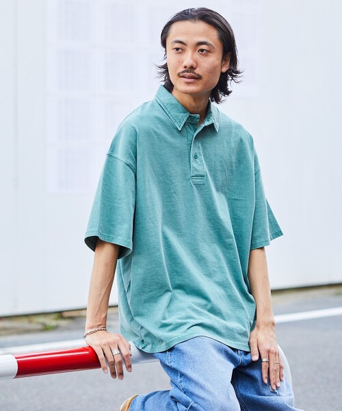 FREAK'S STORE(フリークスストア)の「【限定展開】ビッグシルエット ピグメント加工 ソリッドポロシャツ(ポロシャツ・メンズ・グリーン/ブラック/ベージュ・SMALL/MEDIUM/LARGE)」の16枚目の写真