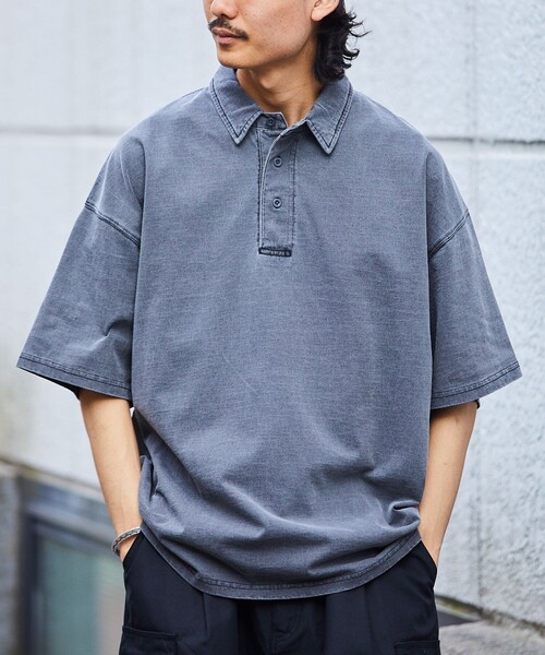 FREAK'S STORE(フリークスストア)の「【限定展開】ビッグシルエット ピグメント加工 ソリッドポロシャツ(ポロシャツ・メンズ・グリーン/ブラック/ベージュ・SMALL/MEDIUM/LARGE)」の2枚目の写真