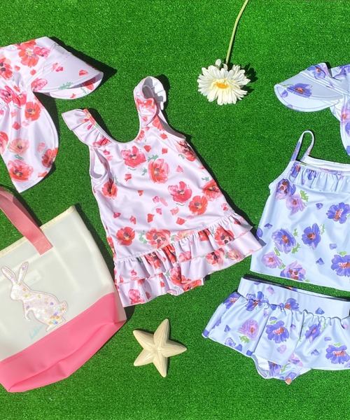 HAKKA KIDS（ハッカキッズ）の「[水着･スイム]ポピー/ボタニカルガーデンプリントタンキニ（水着・キッズ・レッド/パープル/ピンク・L/S/M）」の5枚目の写真