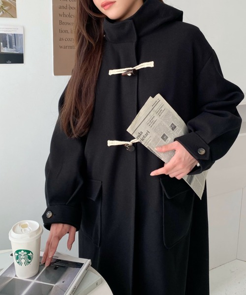 希少モデル✨美品✨ADORE✨ロングダッフルコート✨ウールカシミヤ✨美シルエット セール】ライトニットメルトンフードありロングダッフルコート