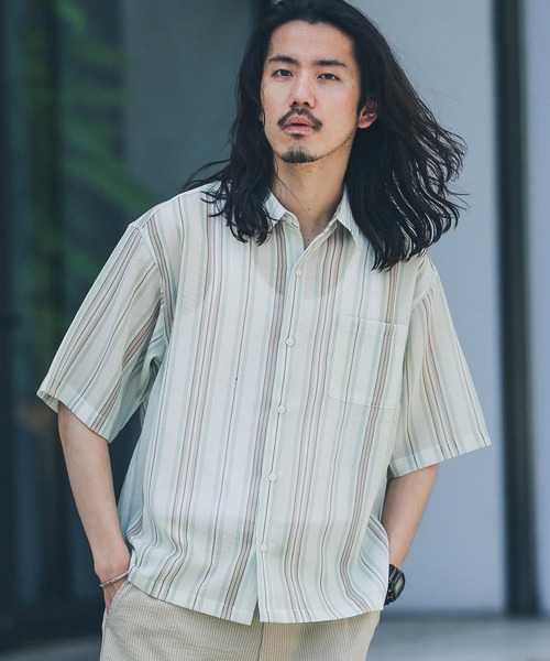 URBAN RESEARCH Sonny Label(アーバンリサーチサニーレーベル)の「メッシュパナマプリントショートスリーブシャツ(シャツ/ブラウス・メンズ・ネイビー/パープル/ライトブルー/ベージュ系その他/グリーン系その他/ブルー系その他・MEDIUM/LARGE)」の17枚目の写真