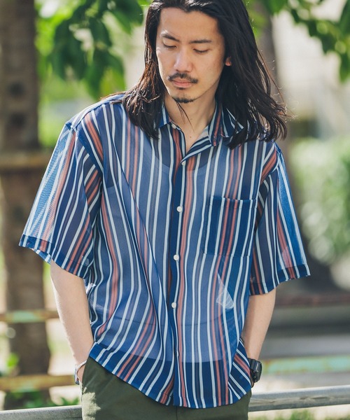 URBAN RESEARCH Sonny Label(アーバンリサーチサニーレーベル)の「メッシュパナマプリントショートスリーブシャツ(シャツ/ブラウス・メンズ・ネイビー/パープル/ライトブルー/ベージュ系その他/グリーン系その他/ブルー系その他・MEDIUM/LARGE)」の6枚目の写真