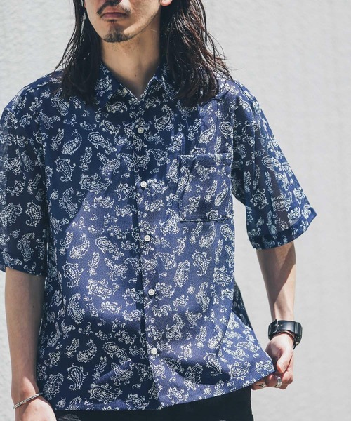 URBAN RESEARCH Sonny Label(アーバンリサーチサニーレーベル)の「メッシュパナマプリントショートスリーブシャツ(シャツ/ブラウス・メンズ・ネイビー/パープル/ライトブルー/ベージュ系その他/グリーン系その他/ブルー系その他・MEDIUM/LARGE)」の5枚目の写真