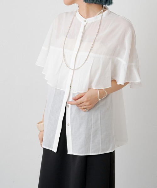 Omekashi（オメカシ）の「シアーフリルブラウス（シャツ/ブラウス・レディース・ブラウン/ブラック/オフホワイト・FREE）」の12枚目の写真