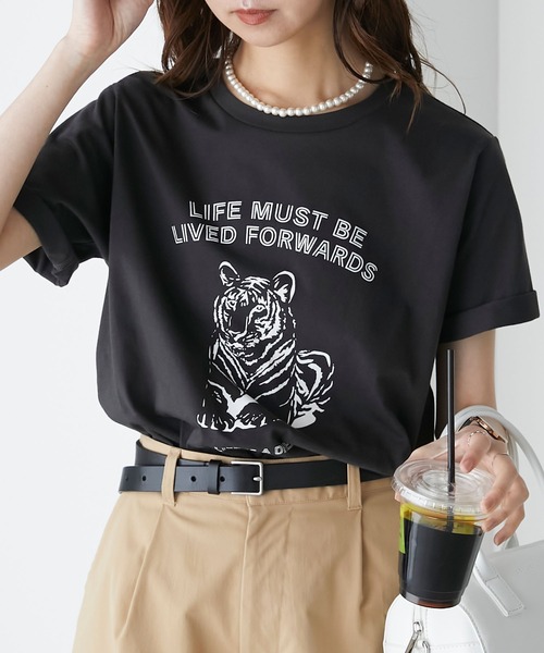 BONLECILL（ボンルシール）の「タイガーモチーフプリント 半袖ロゴTシャツ（Tシャツ/カットソー・レディース・ベージュ/イエロー/チャコールグレー/オフホワイト・FREE）」の21枚目の写真