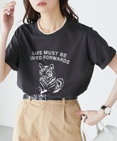 BONLECILL（ボンルシール）の「タイガーモチーフプリント 半袖ロゴTシャツ（Tシャツ/カットソー・レディース・ベージュ/イエロー/チャコールグレー/オフホワイト・FREE）」の15枚目の写真