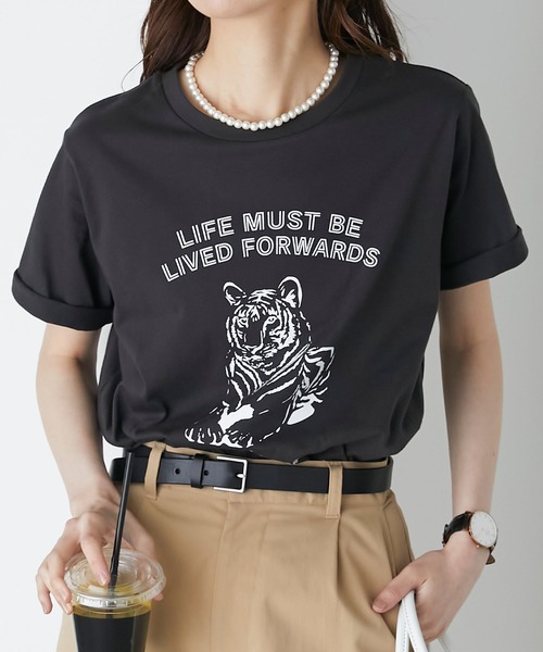 BONLECILL（ボンルシール）の「タイガーモチーフプリント 半袖ロゴTシャツ（Tシャツ/カットソー・レディース・ベージュ/イエロー/チャコールグレー/オフホワイト・FREE）」の14枚目の写真