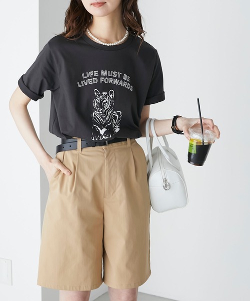 BONLECILL（ボンルシール）の「タイガーモチーフプリント 半袖ロゴTシャツ（Tシャツ/カットソー・レディース・ベージュ/イエロー/チャコールグレー/オフホワイト・FREE）」の22枚目の写真