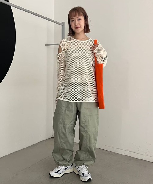 3.3 Field Trip (3.3フィールドトリップ)の「【再販】「3.3 Field Trip/メッシュTOP」 / メッシュニット / 透かし編み / ショルダースリット / 肩あき 2905141(Tシャツ/カットソー・レディース・カーキ/ブラック/アイボリー/パープル・FREE)」の20枚目の写真