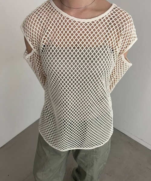 3.3 Field Trip (3.3フィールドトリップ)の「【再販】「3.3 Field Trip/メッシュTOP」 / メッシュニット / 透かし編み / ショルダースリット / 肩あき 2905141(Tシャツ/カットソー・レディース・カーキ/ブラック/アイボリー/パープル・FREE)」の22枚目の写真