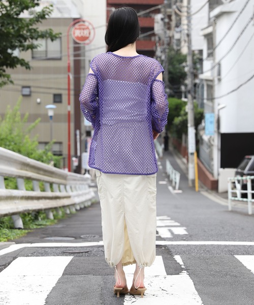 3.3 Field Trip (3.3フィールドトリップ)の「【再販】「3.3 Field Trip/メッシュTOP」 / メッシュニット / 透かし編み / ショルダースリット / 肩あき 2905141(Tシャツ/カットソー・レディース・カーキ/ブラック/アイボリー/パープル・FREE)」の10枚目の写真