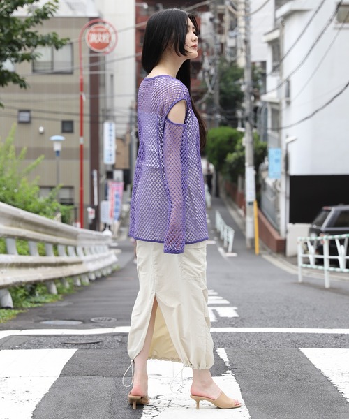 3.3 Field Trip (3.3フィールドトリップ)の「【再販】「3.3 Field Trip/メッシュTOP」 / メッシュニット / 透かし編み / ショルダースリット / 肩あき 2905141(Tシャツ/カットソー・レディース・カーキ/ブラック/アイボリー/パープル・FREE)」の9枚目の写真