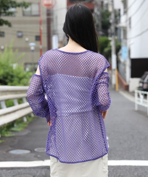 3.3 Field Trip (3.3フィールドトリップ)の「【再販】「3.3 Field Trip/メッシュTOP」 / メッシュニット / 透かし編み / ショルダースリット / 肩あき 2905141(Tシャツ/カットソー・レディース・カーキ/ブラック/アイボリー/パープル・FREE)」の7枚目の写真