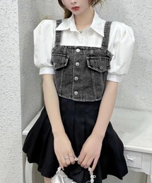 SpRay | 【2点セット】デニムビスチェ×ボリューム袖半袖ブラウス(シャツ/ブラウス)