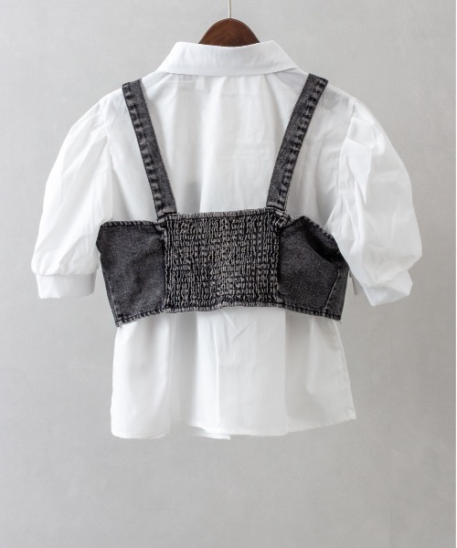 SpRay（スプレイ）の「【2点セット】デニムビスチェ×ボリューム袖半袖ブラウス（シャツ/ブラウス・レディース・ブラック/ブルー・FREE）」の12枚目の写真
