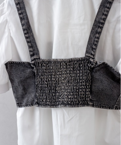 SpRay（スプレイ）の「【2点セット】デニムビスチェ×ボリューム袖半袖ブラウス（シャツ/ブラウス・レディース・ブラック/ブルー・FREE）」の14枚目の写真