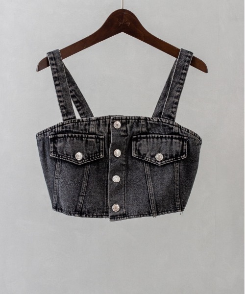 SpRay（スプレイ）の「【2点セット】デニムビスチェ×ボリューム袖半袖ブラウス（シャツ/ブラウス・レディース・ブラック/ブルー・FREE）」の16枚目の写真