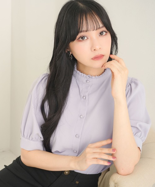 Newlyme(ニューリーミー)の「フリルスタンドカラーブラウス(シャツ/ブラウス・レディース・ホワイト/グレー/ブラック/ベビーピンク・MEDIUM/LARGE/X-LARGE/XX-LARGE)」の10枚目の写真