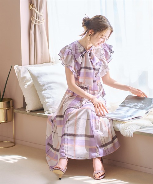 WILLSELECTION（ウィルセレクション）の「シアーチェックワンピース（ワンピース・レディース・レッド系その他/ブラウン系その他/パープル系その他・MEDIUM）」の9枚目の写真