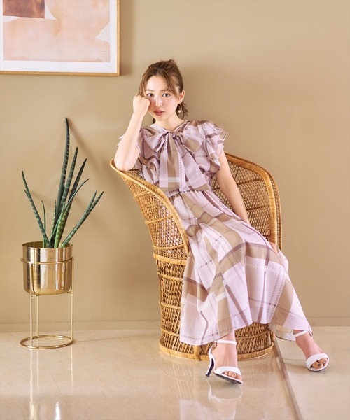 WILLSELECTION（ウィルセレクション）の「シアーチェックワンピース（ワンピース・レディース・レッド系その他/ブラウン系その他/パープル系その他・MEDIUM）」の7枚目の写真