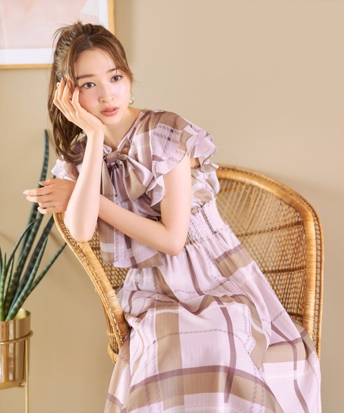 WILLSELECTION（ウィルセレクション）の「シアーチェックワンピース（ワンピース・レディース・レッド系その他/ブラウン系その他/パープル系その他・MEDIUM）」の5枚目の写真