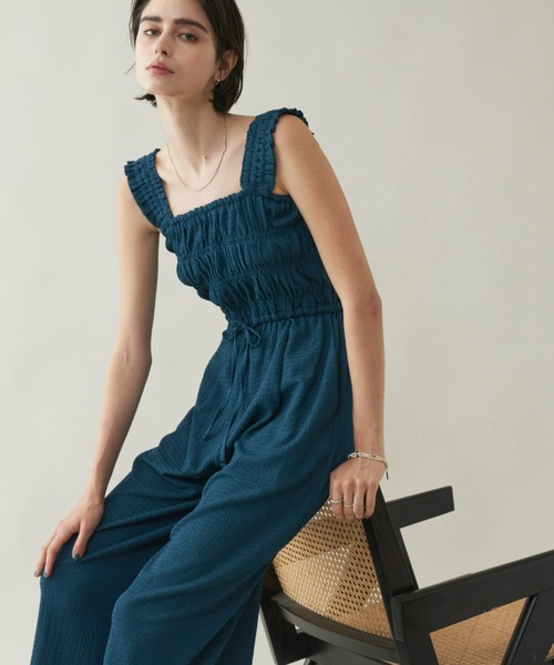 Unitage（ユニテージ）の「シャーリングオールインワン（サロペット/オーバーオール・レディース・チャコールグレー/ブルー・FREE）」の2枚目の写真