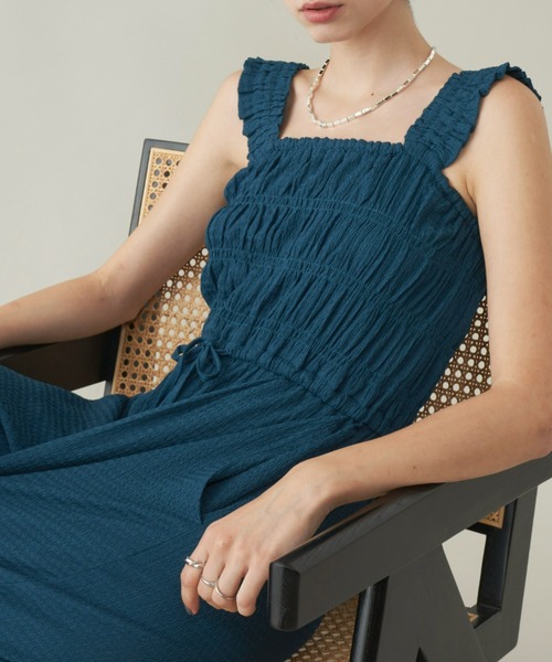 Unitage（ユニテージ）の「シャーリングオールインワン（サロペット/オーバーオール・レディース・チャコールグレー/ブルー・FREE）」の3枚目の写真