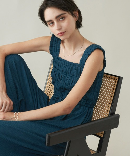 Unitage（ユニテージ）の「シャーリングオールインワン（サロペット/オーバーオール・レディース・チャコールグレー/ブルー・FREE）」の10枚目の写真