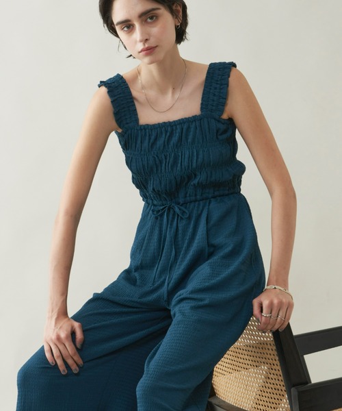 Unitage（ユニテージ）の「シャーリングオールインワン（サロペット/オーバーオール・レディース・チャコールグレー/ブルー・FREE）」の12枚目の写真