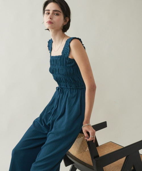 Unitage（ユニテージ）の「シャーリングオールインワン（サロペット/オーバーオール・レディース・チャコールグレー/ブルー・FREE）」の17枚目の写真