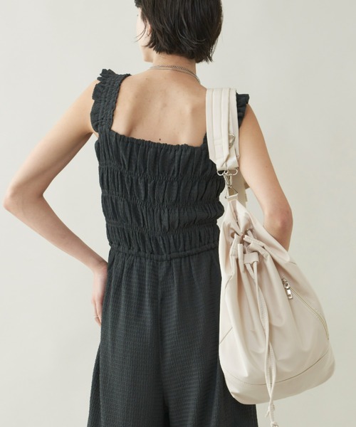 Unitage（ユニテージ）の「シャーリングオールインワン（サロペット/オーバーオール・レディース・チャコールグレー/ブルー・FREE）」の9枚目の写真