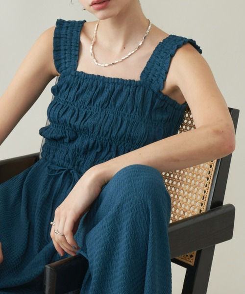 Unitage（ユニテージ）の「シャーリングオールインワン（サロペット/オーバーオール・レディース・チャコールグレー/ブルー・FREE）」の6枚目の写真