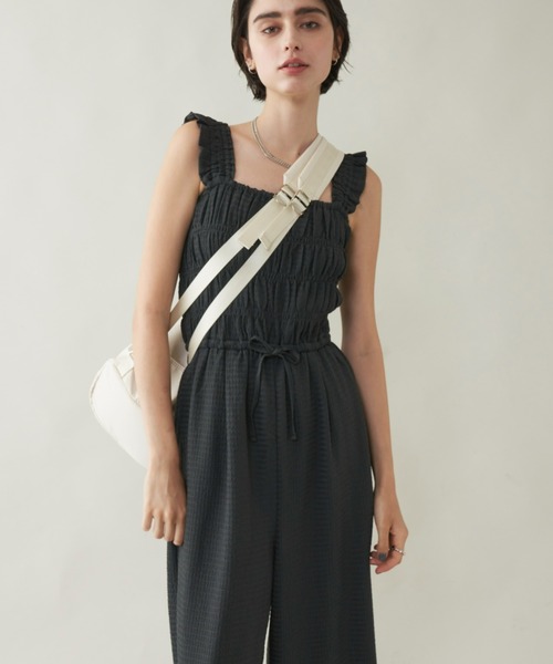 Unitage（ユニテージ）の「シャーリングオールインワン（サロペット/オーバーオール・レディース・チャコールグレー/ブルー・FREE）」の5枚目の写真