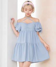 Diable baiser（ディアブルベーゼ）の「スクエアデコルテパフ袖細魅せワンピース（ワンピース）」