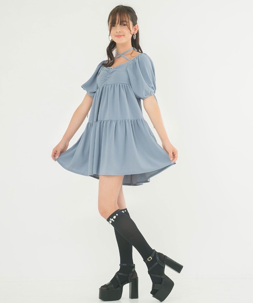 Diable baiser(ディアブルベーゼ)の「スクエアデコルテパフ袖細魅せワンピース(ワンピース・レディース・ブラック/ブルー・MEDIUM/X-LARGE/XX-LARGE/LARGE/SMALL)」の18枚目の写真
