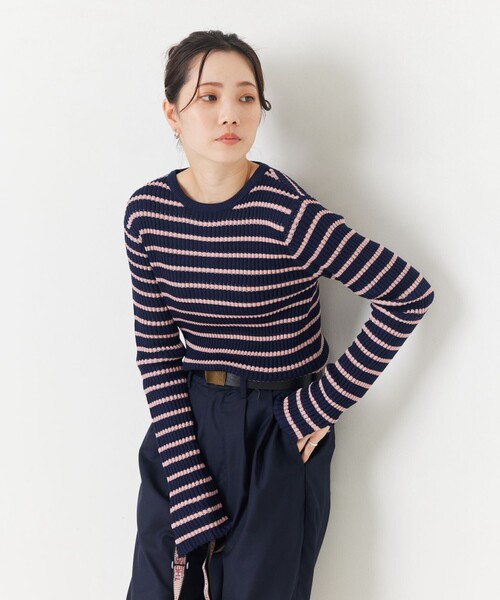 FREAK'S STORE(フリークスストア)の「限定展開 ボーダー カラー タックリブ ニットプルオーバー(ニット/セーター・レディース・ブルー/ナチュラル/ブラック/ベージュ/オレンジ/モカ/ピンク/グリーン・フリ-)」の20枚目の写真