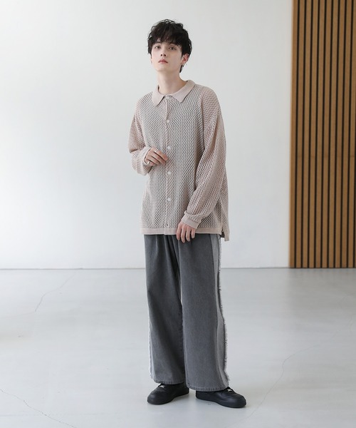 セール】クロシェメッシュ編みシアー長袖ニットシャツ（シャツ