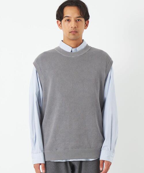 green label relaxing（グリーンレーベルリラクシング）の「クリアコットン ミックスアゼ クルーネック ベスト（ベスト・メンズ・グレー/ライトグレー・M/L/S/XL）」の3枚目の写真