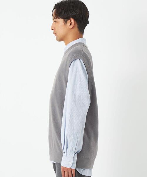 green label relaxing（グリーンレーベルリラクシング）の「クリアコットン ミックスアゼ クルーネック ベスト（ベスト・メンズ・グレー/ライトグレー・M/L/S/XL）」の4枚目の写真