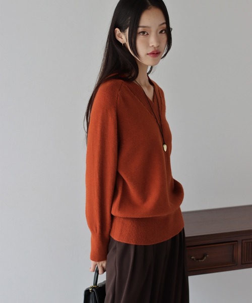 BLUEEAST(ブルーイースト)の「Vネックニット(ニット/セーター・レディース・グリーン/ブラック/オフホワイト/グレー/ベージュ/オレンジ/キャメル・MEDIUM)」の12枚目の写真