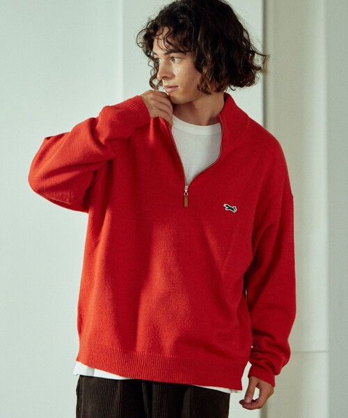 TOWNCRAFT（タウンクラフト）の「TOWN CRAFT/タウンクラフト 別注 リラックスフィット ハーフジップニット/ハーフジップ/ワンポイントロゴ/アクリルニット/ビックシルエット（ニット/セーター・メンズ・ベージュ/ブラック/サックスブルー/オレンジ/グリーン・MEDIUM/LARGE）」の12枚目の写真