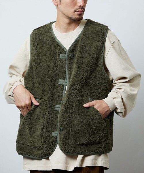 GUNG HO(ガンホー)の「GUNG HO/ガンホー 別注 リバーシブル ボアベスト/ワークベスト/ミリタリーベスト(ベスト・メンズ・オリーブ/ブラック・LARGE/MEDIUM)」の8枚目の写真