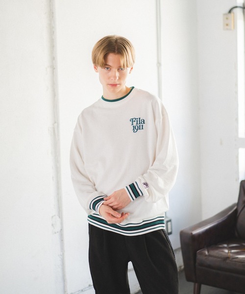 FILA（フィラ）の「【FILA】ラインリブデザインロゴ プルオーバー（スウェット・メンズ・ブラック/オフホワイト/カーキ・L/M/LL）」の2枚目の写真