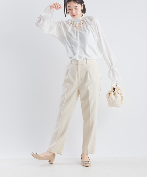 PICCIN(ピッチン)の「フリルネックジョーゼットブラウス(シャツ/ブラウス・レディース・ネイビー/オフホワイト・M)」の5枚目の写真
