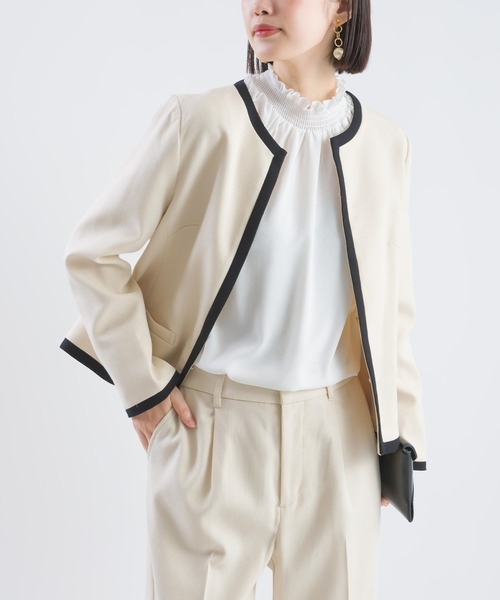 PICCIN(ピッチン)の「フリルネックジョーゼットブラウス(シャツ/ブラウス・レディース・ネイビー/オフホワイト・M)」の8枚目の写真