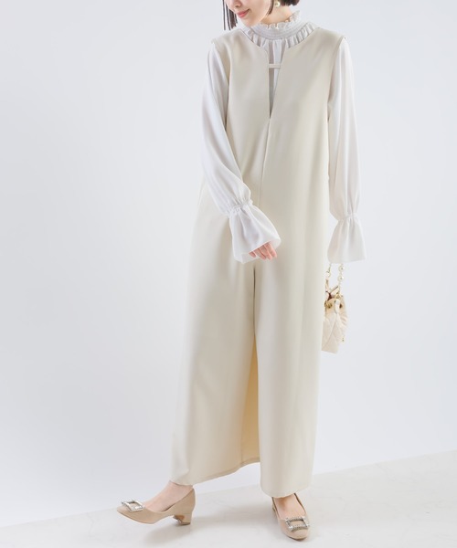 PICCIN(ピッチン)の「フリルネックジョーゼットブラウス(シャツ/ブラウス・レディース・ネイビー/オフホワイト・M)」の14枚目の写真