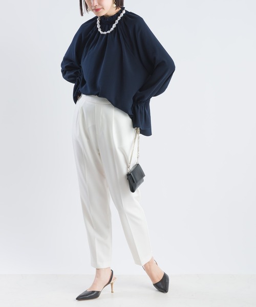 PICCIN(ピッチン)の「フリルネックジョーゼットブラウス(シャツ/ブラウス・レディース・ネイビー/オフホワイト・M)」の17枚目の写真